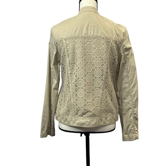 Women's Chico's Size 0, 4, Small Tan Jacket. Lightweight, Crochet. - Picture 2 of 7